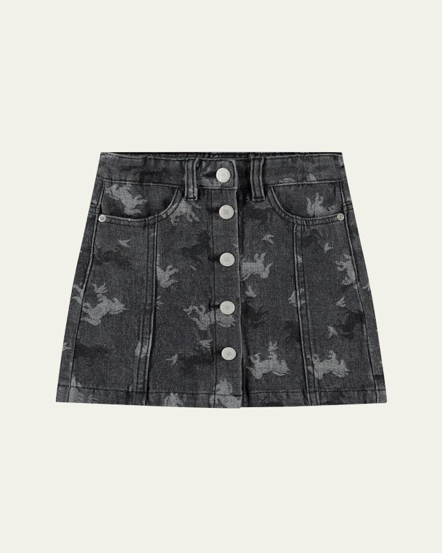 Girl's Bera Printed Denim Mini Skirt, Size 3T-6